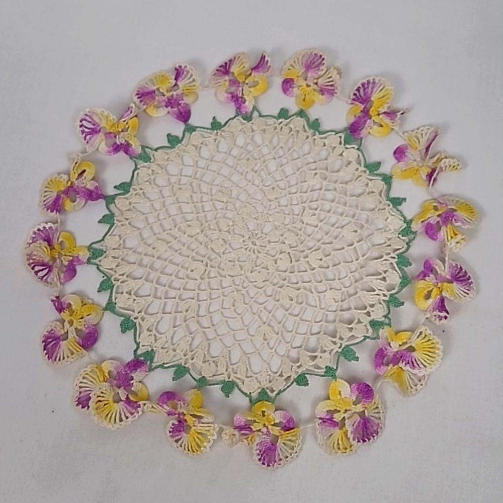 Vintage purple and yellow crochet doily